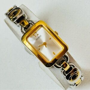 Vintage Guess Women's Two Tone Rectangle Watch Gold Silver Logo Bracelet G66520L